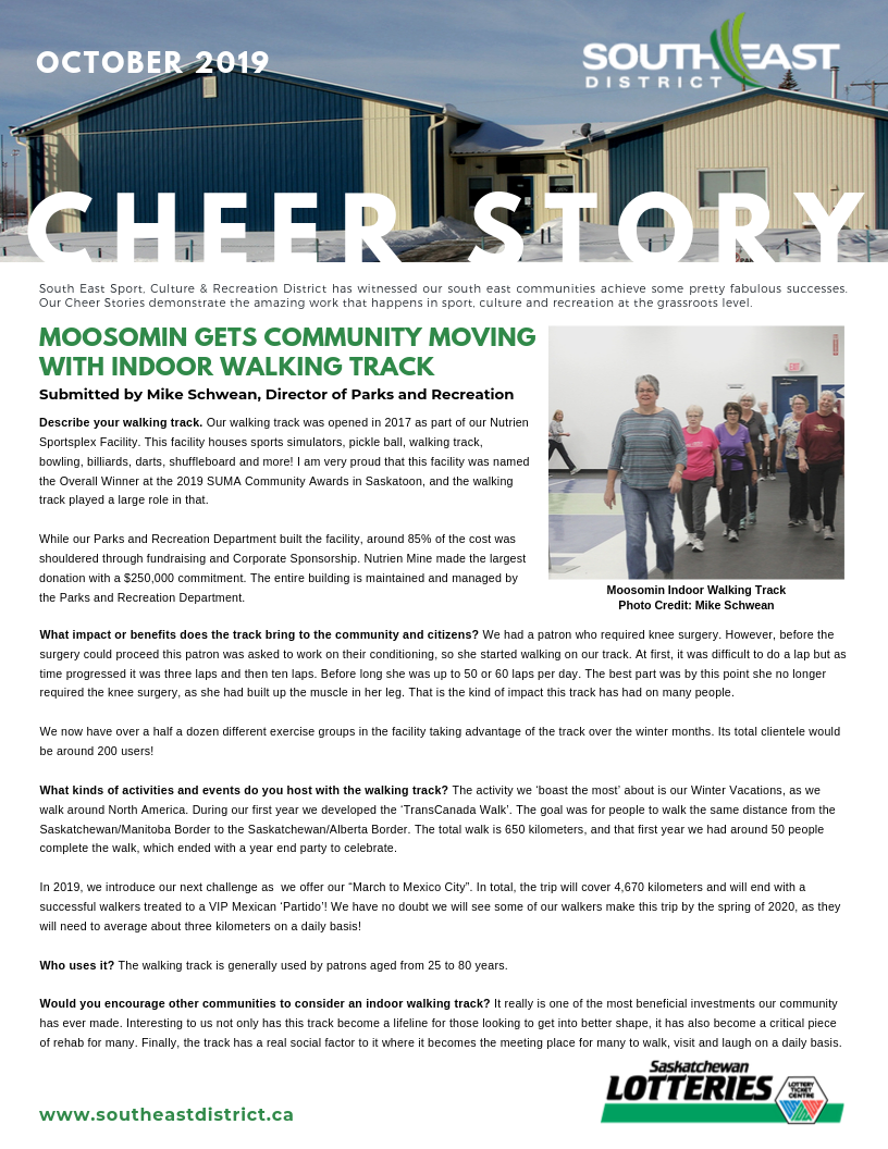 Cheer Story: Moosomin Gets Community Moving With Indoor Walking Track - Image 1